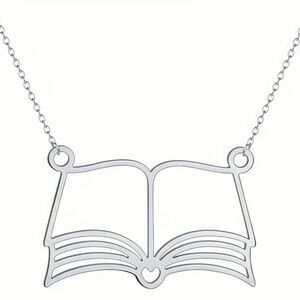 Silver Open Book Pendant Necklace